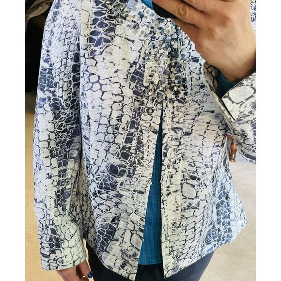 Chico’s Purple Size 1 Embellished Silver Sequins Blue Stones Open  Blazer Jacket - Picture 1 of 11